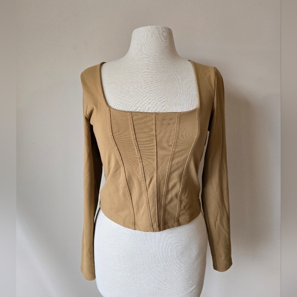 Abercrombie & Fitch Soft AF Tan Corset Long Sleeve Top Women's Sz M.